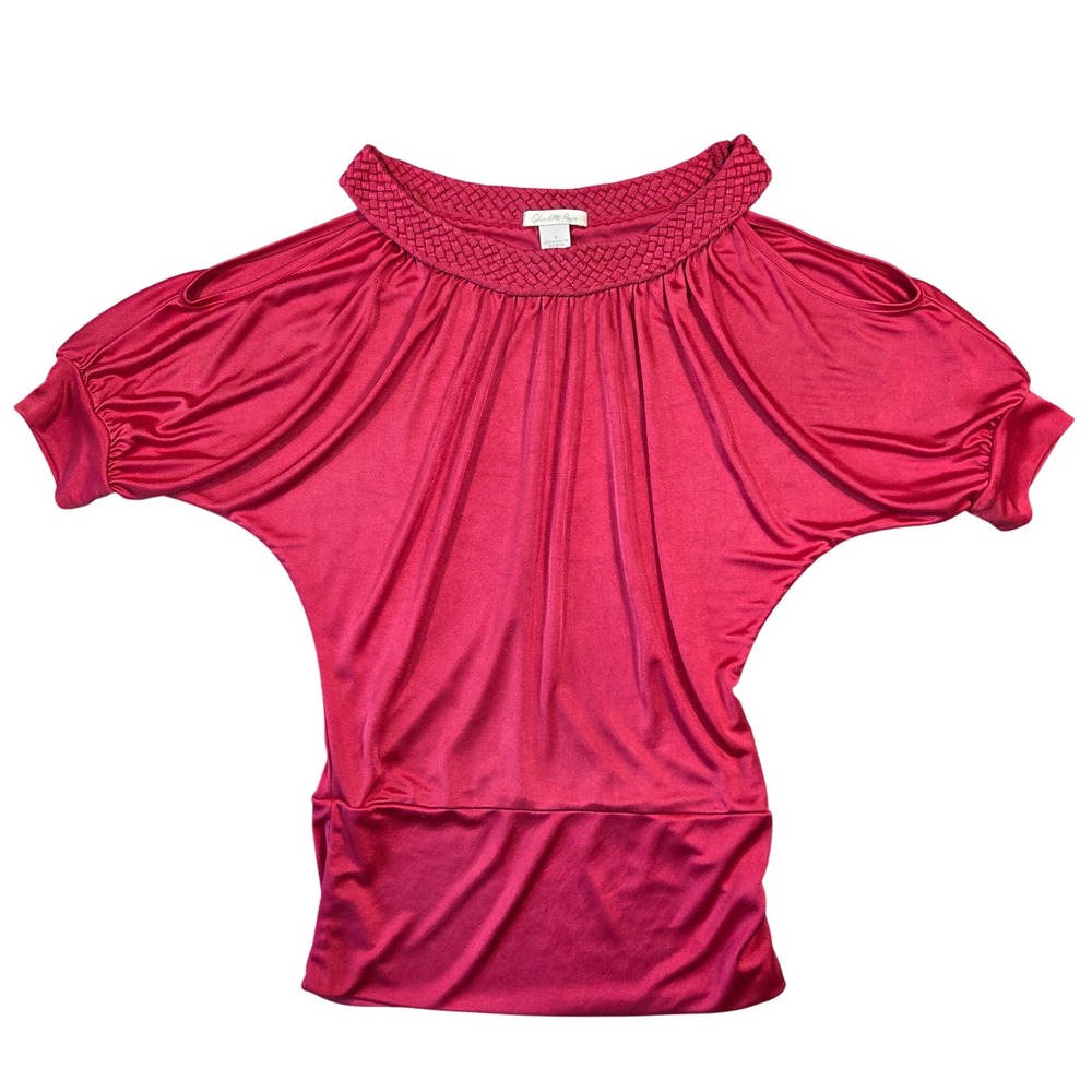 Vintage Charlotte Russe Pink Cold Shoulder Braided Neck Dolman Sleeve Top S Y2k